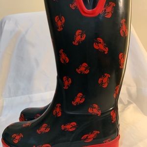 Rain boot navy with red Lobsters